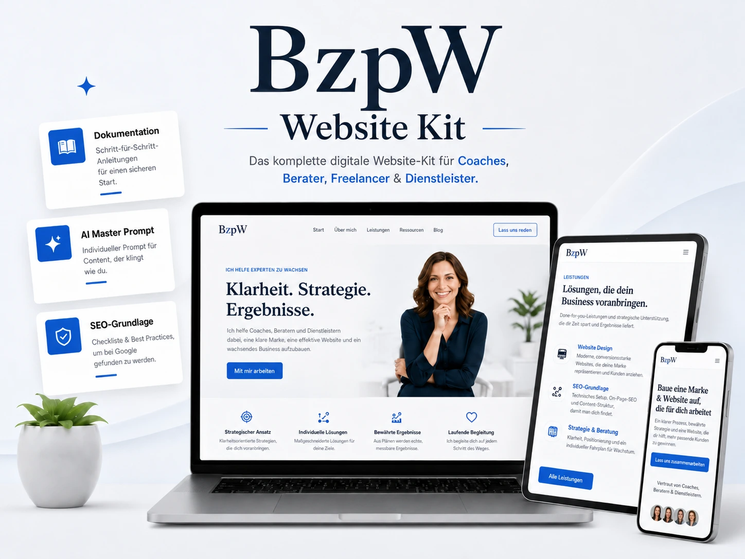 BzpW Website-Kit Vorschau mit responsivem Website-Design für Coaches, Berater und Selbstständige